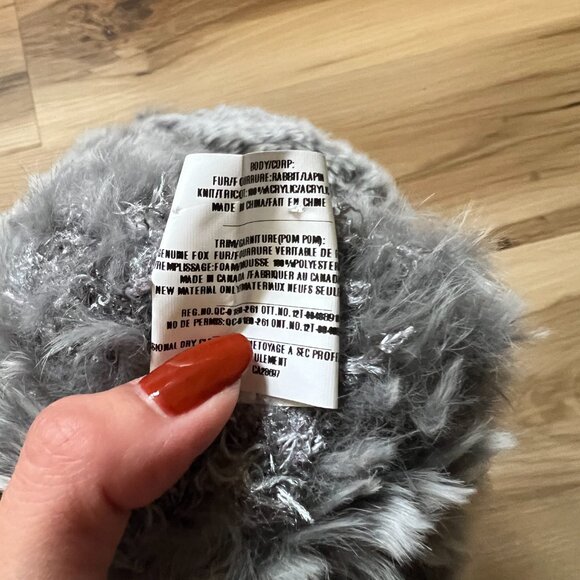 Rabbit Fur Hat with Fox Pom Pom - Picture 2 of 2